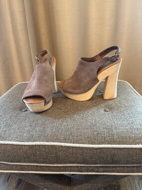Free People Taupe Suede Platform Slingbacks